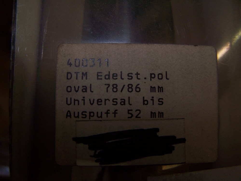 Auspuffblende oval DTM D&W Endrohr Edelstahl poliert 78/86mm Anschluß bis 52mm