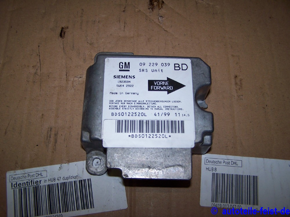 Airbagsteuergerät Opel Vectra B 09229039BD